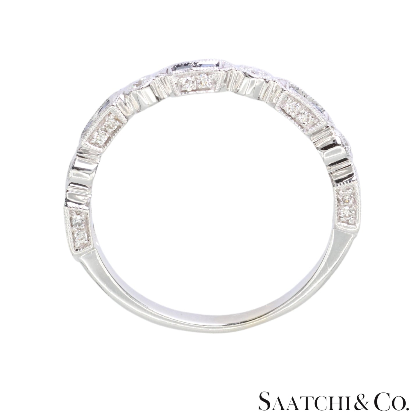 14k (585) White Gold Natural Diamond and Sapphire Band Size 8
