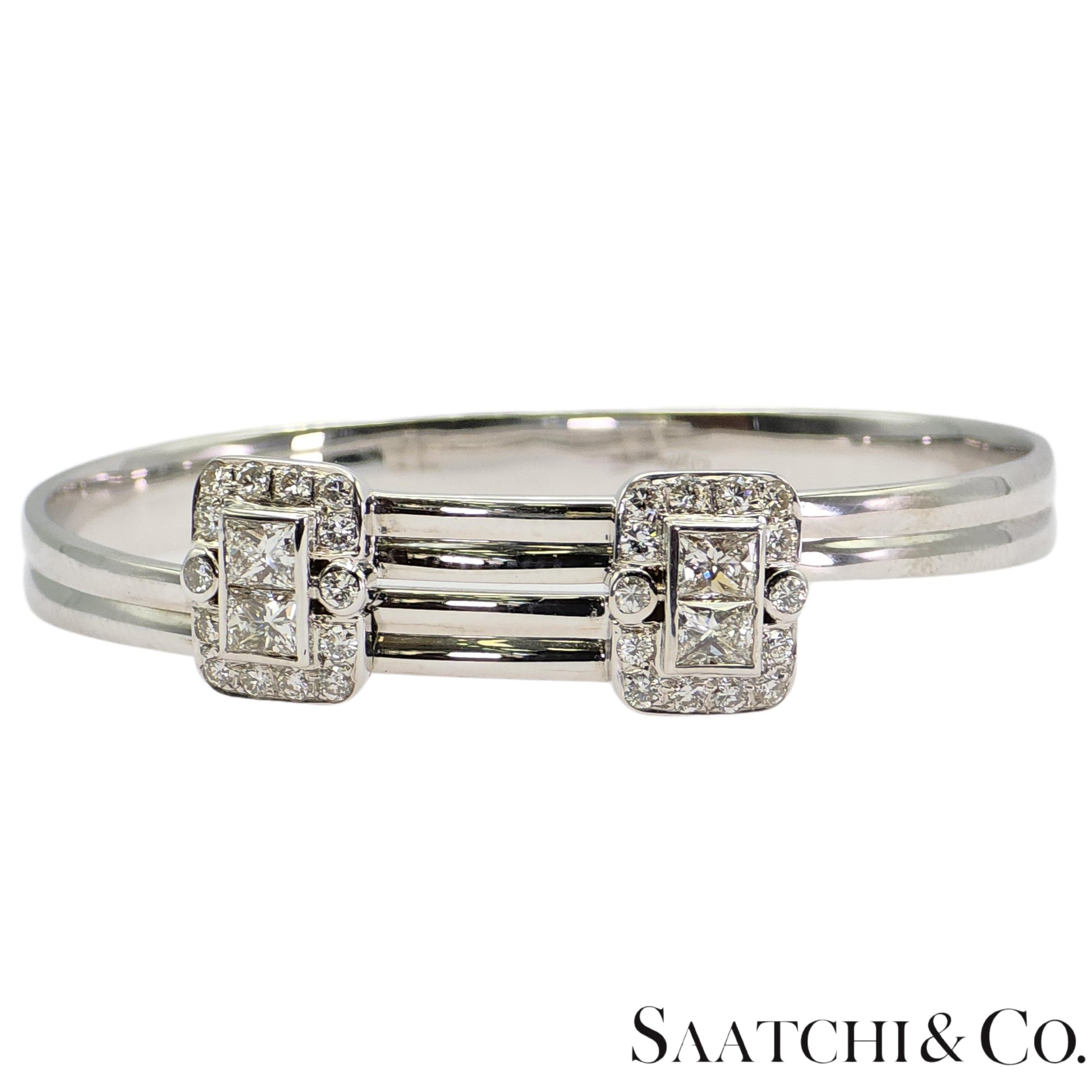 18K (750) White Gold Adjustable Bangle Natural White VVS-VS Diamond