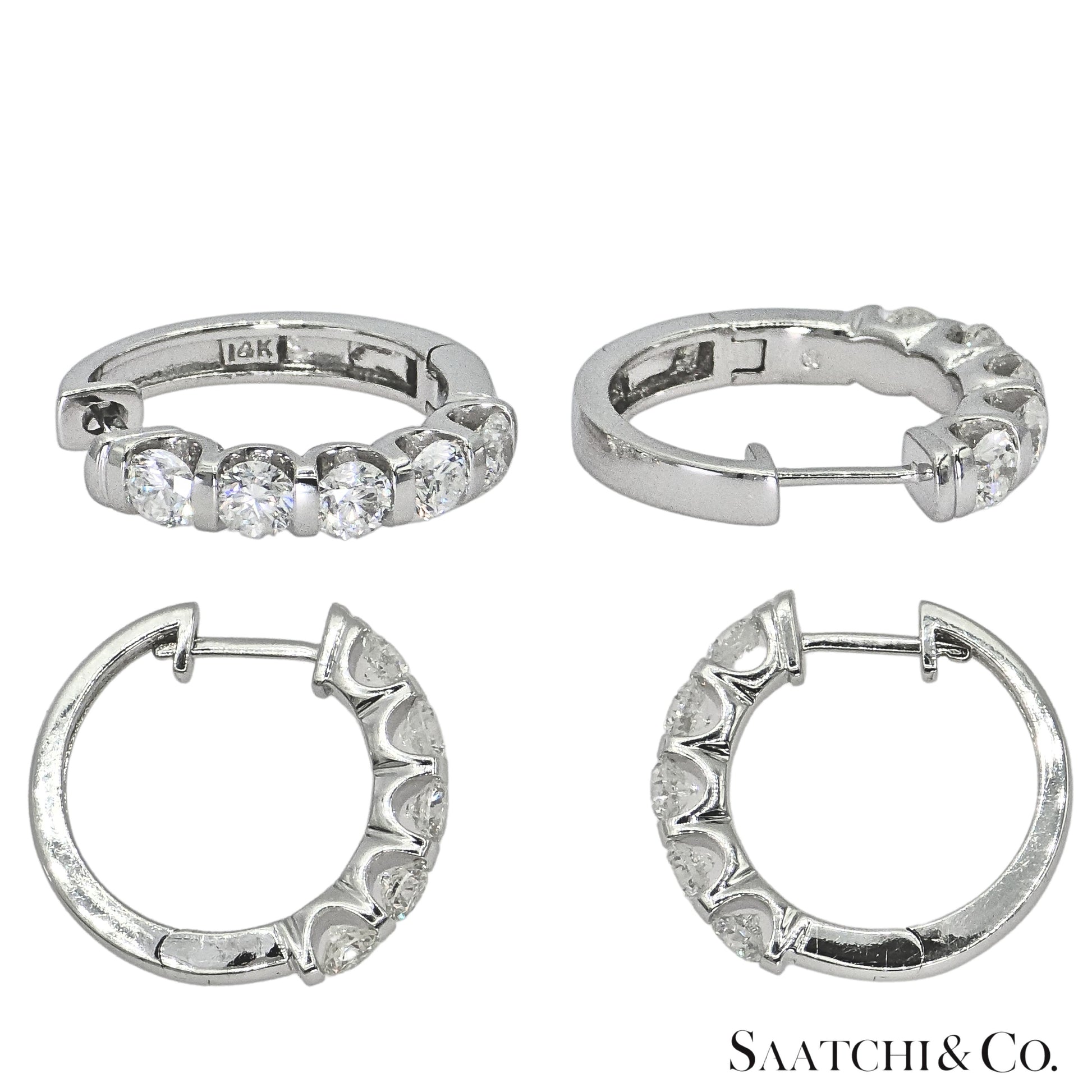 Natural Diamond Hoop Earrings 14K (585) White Gold
