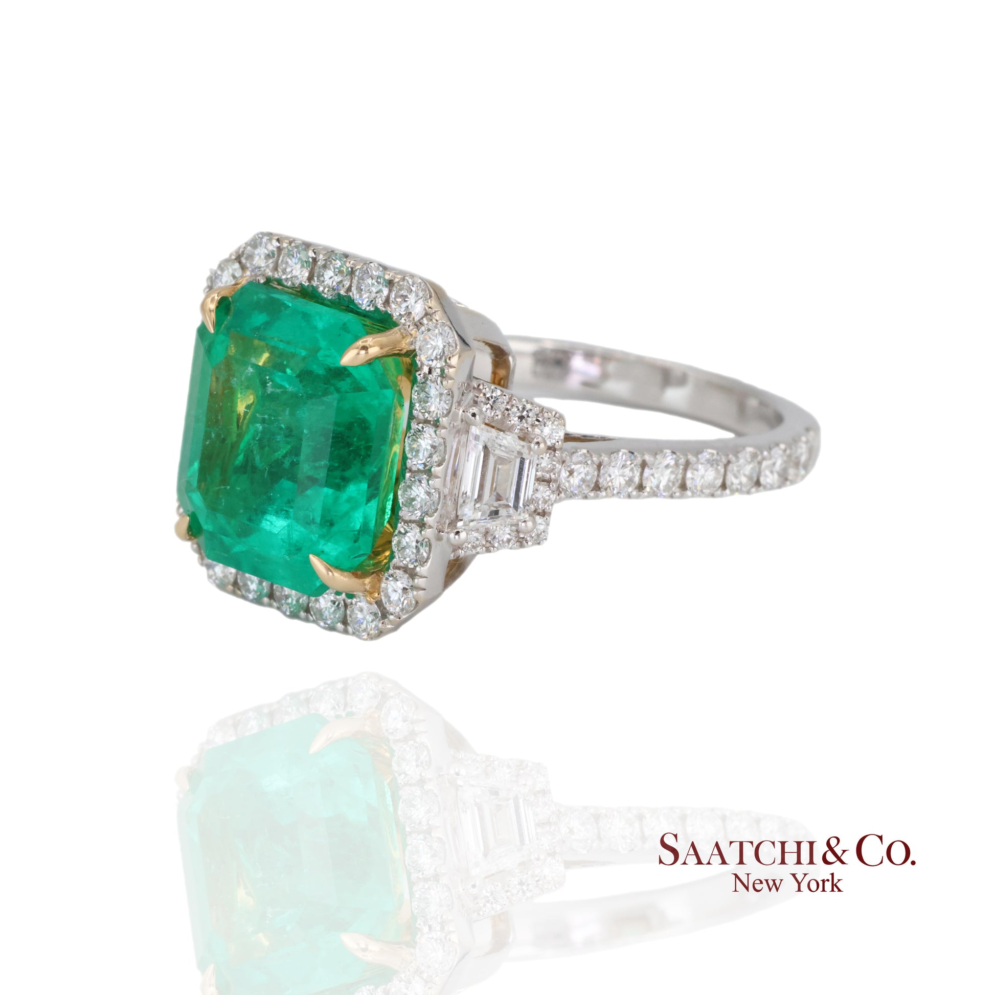 GIA 18k (750) White Gold Natural Colombian Emerald and Natural Diamond Ring