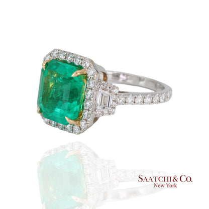 GIA 18k (750) White Gold Natural Colombian Emerald and Natural Diamond Ring