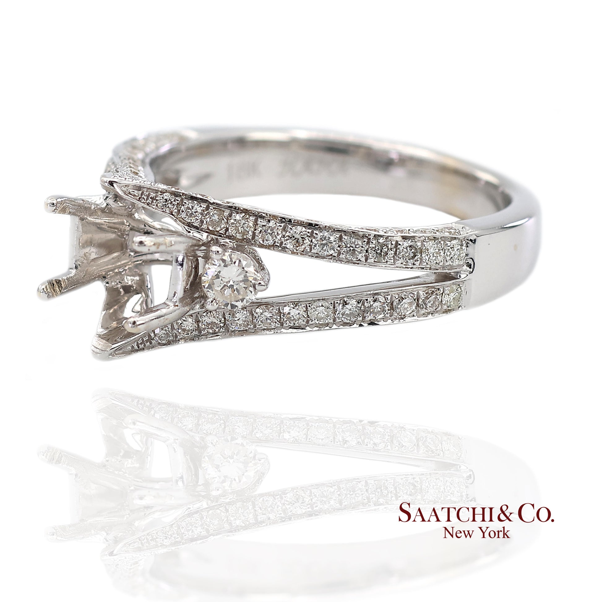 18K (750) White Gold Natural Brilliant Diamond Semi Mount Ring Size 6.5