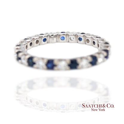 14K White Gold Natural Brilliant Diamond and Sapphire Band Ring