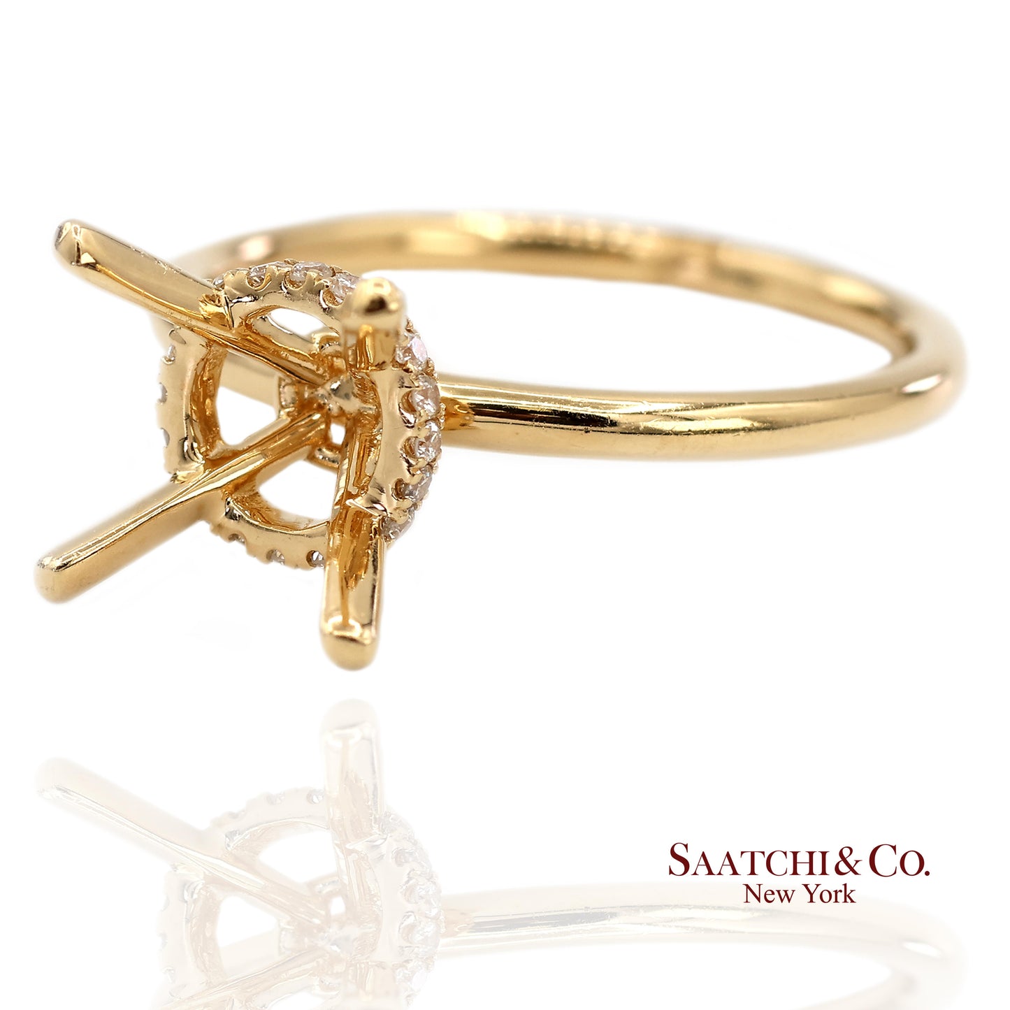 18K (750) Yellow Gold Natural Brilliant Diamond Semi Mount Ring Size 6