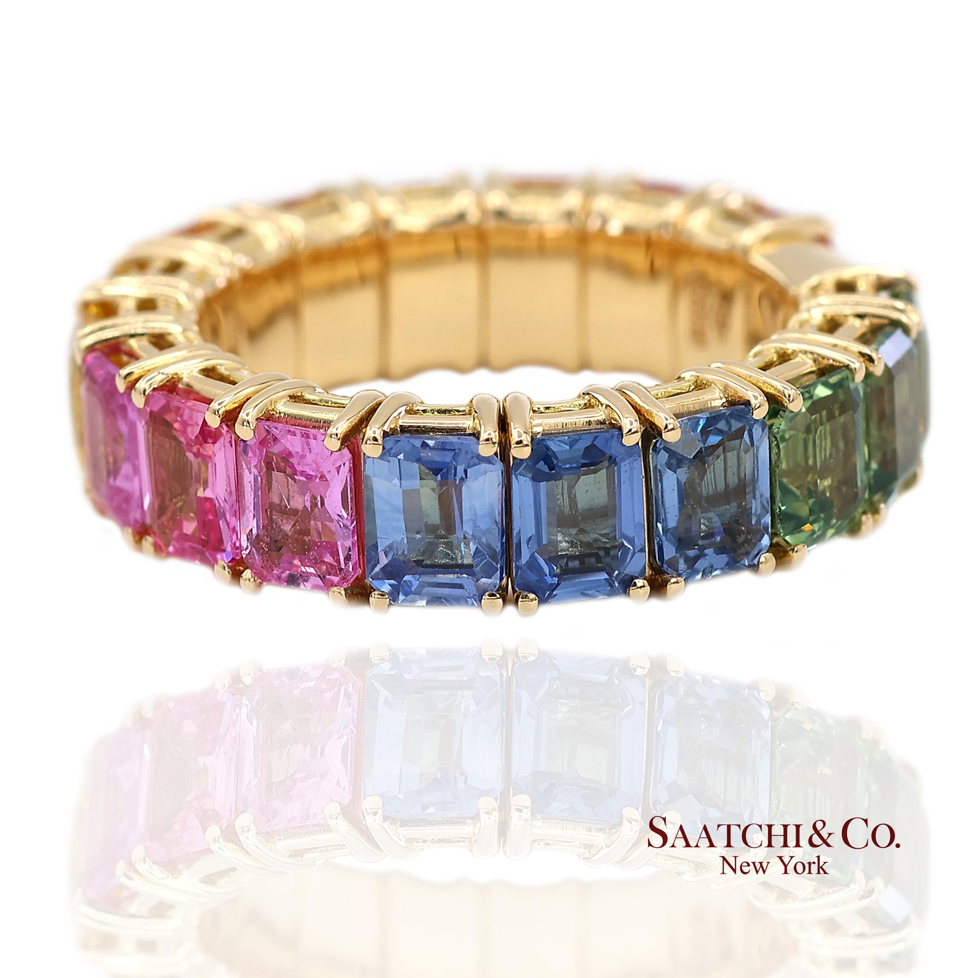 18K(750) Yellow Gold Zydo Italian Rainbow Natural Sapphire Eternity Stretch Ring