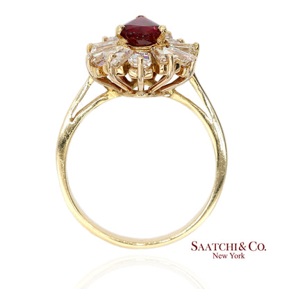 18K(750) Yellow Gold Natural Diamond Ballerina Ruby Ring