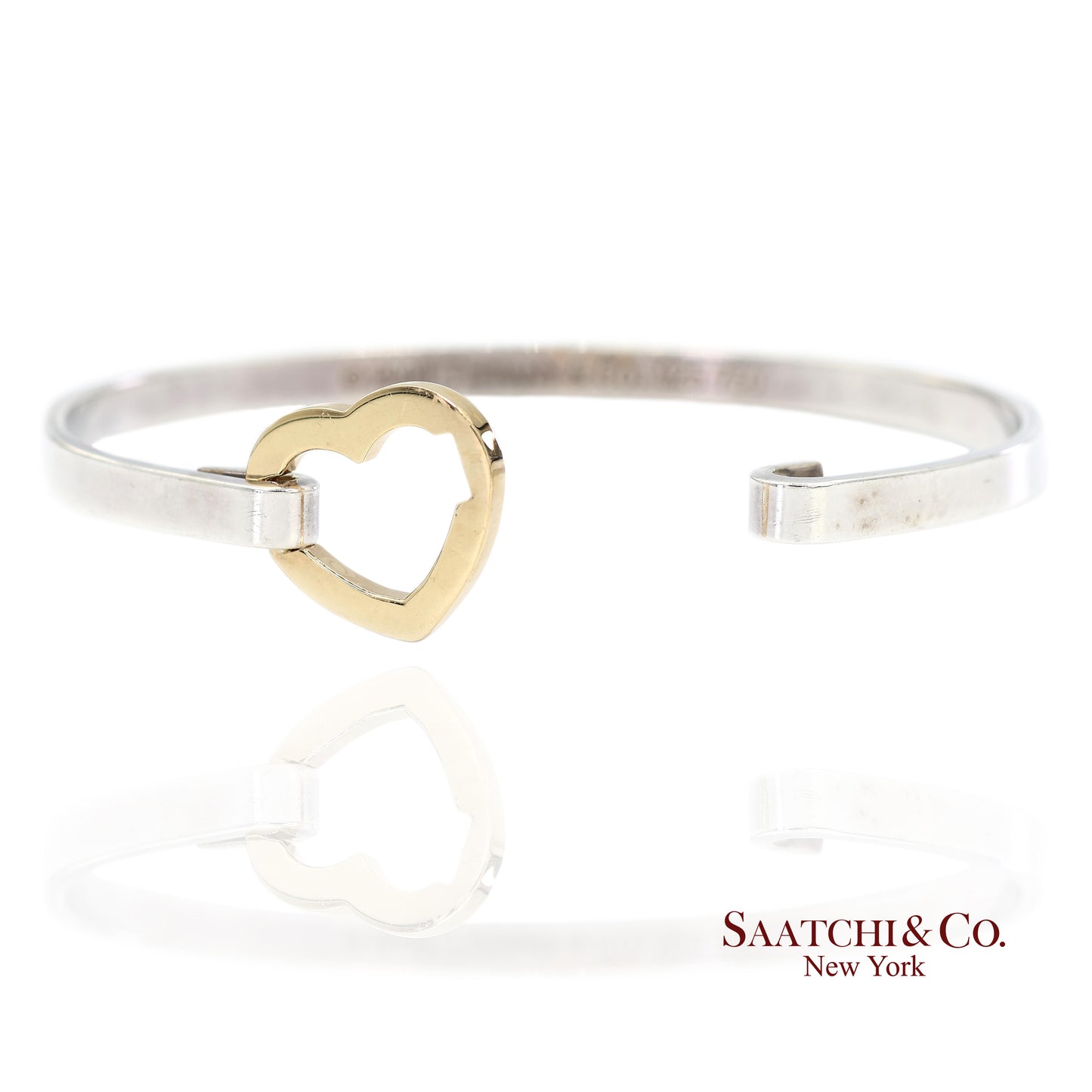 18K(750) Yellow Gold and Tiffany & Co 925 Sterling Silver Heart Bangle Bracelet