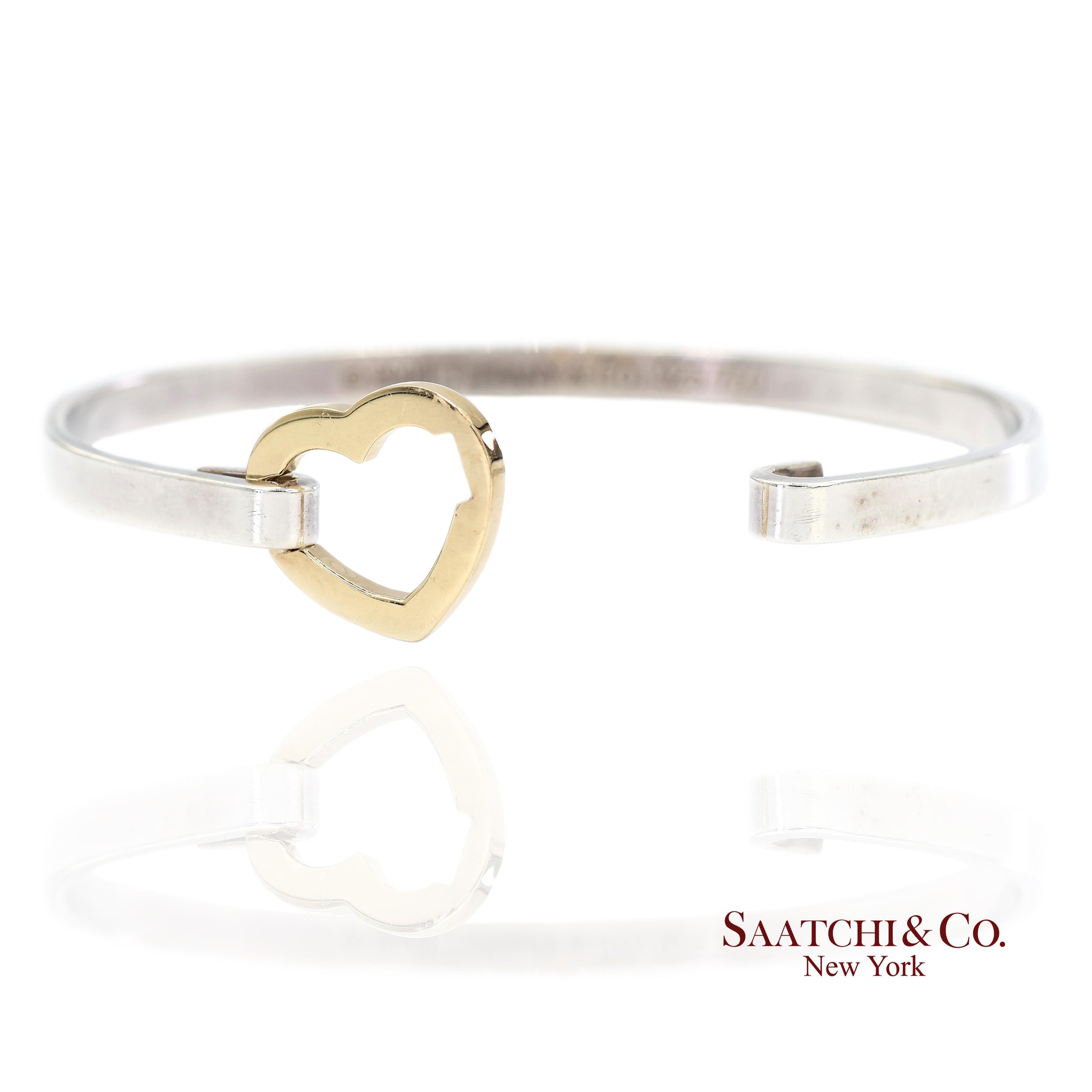 18K(750) Yellow Gold and Tiffany & Co 925 Sterling Silver Heart Bangle Bracelet