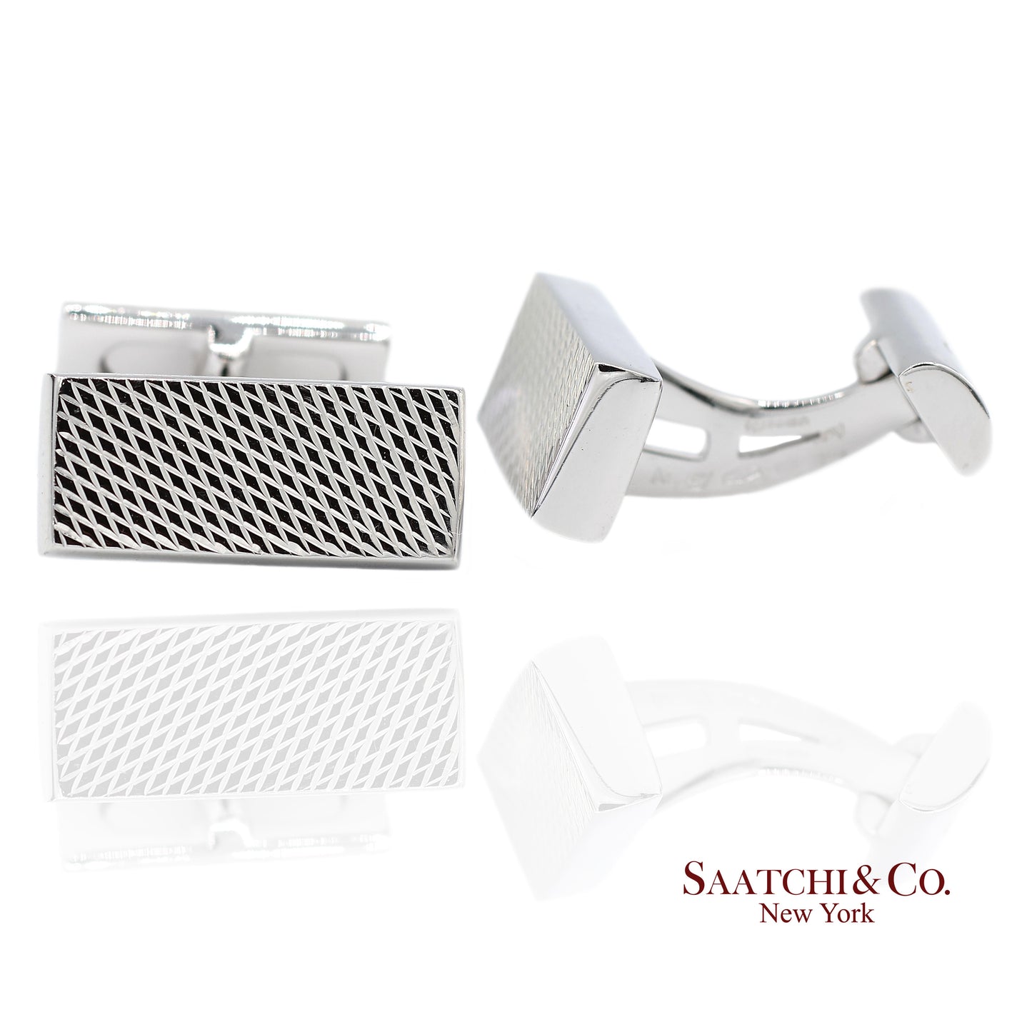 Asprey London 18K(750) Solid White Gold Classic Rectangular Crosshatch Cufflinks