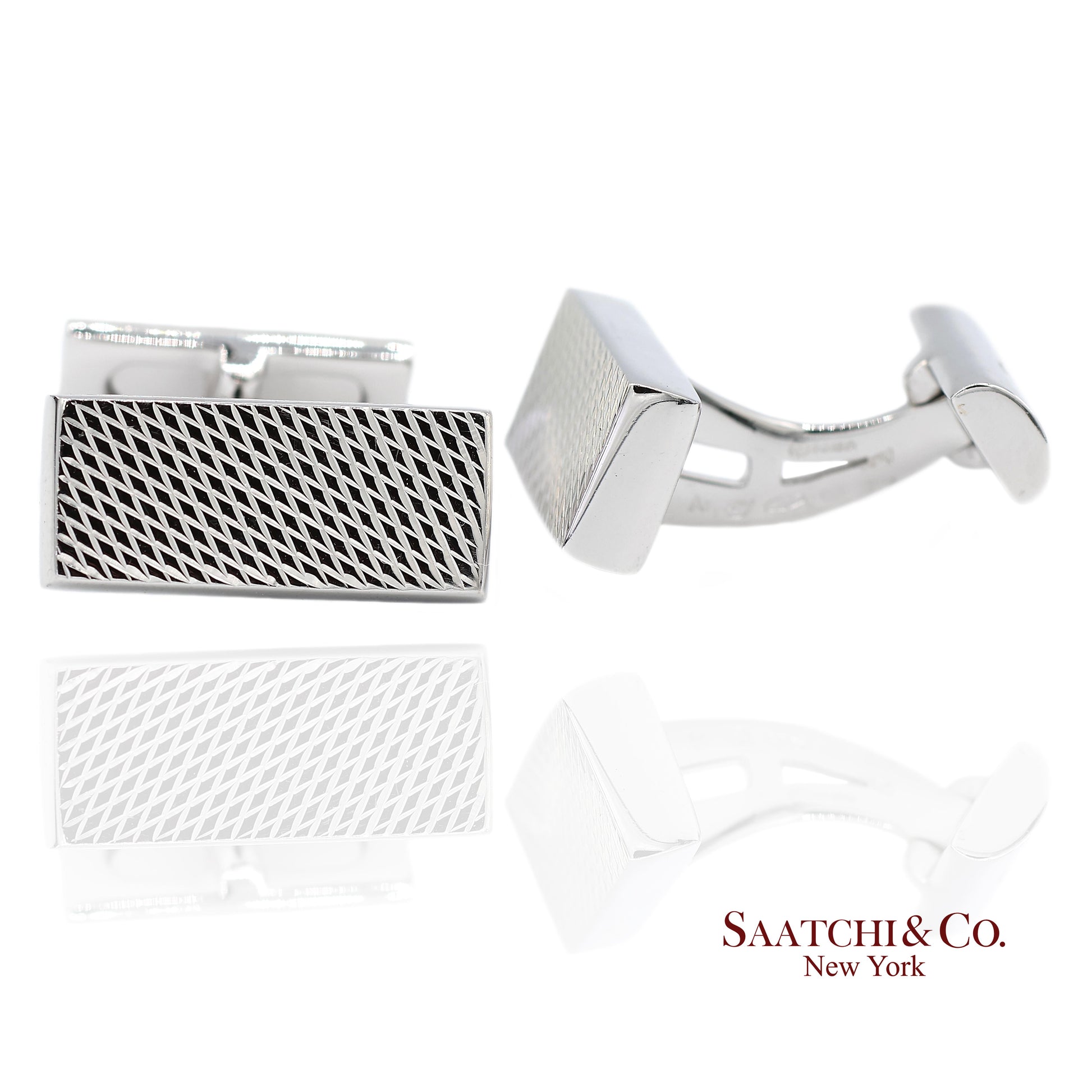 Asprey London 18K(750) Solid White Gold Classic Rectangular Crosshatch Cufflinks