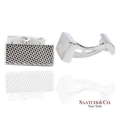 Asprey London 18K(750) Solid White Gold Classic Rectangular Crosshatch Cufflinks