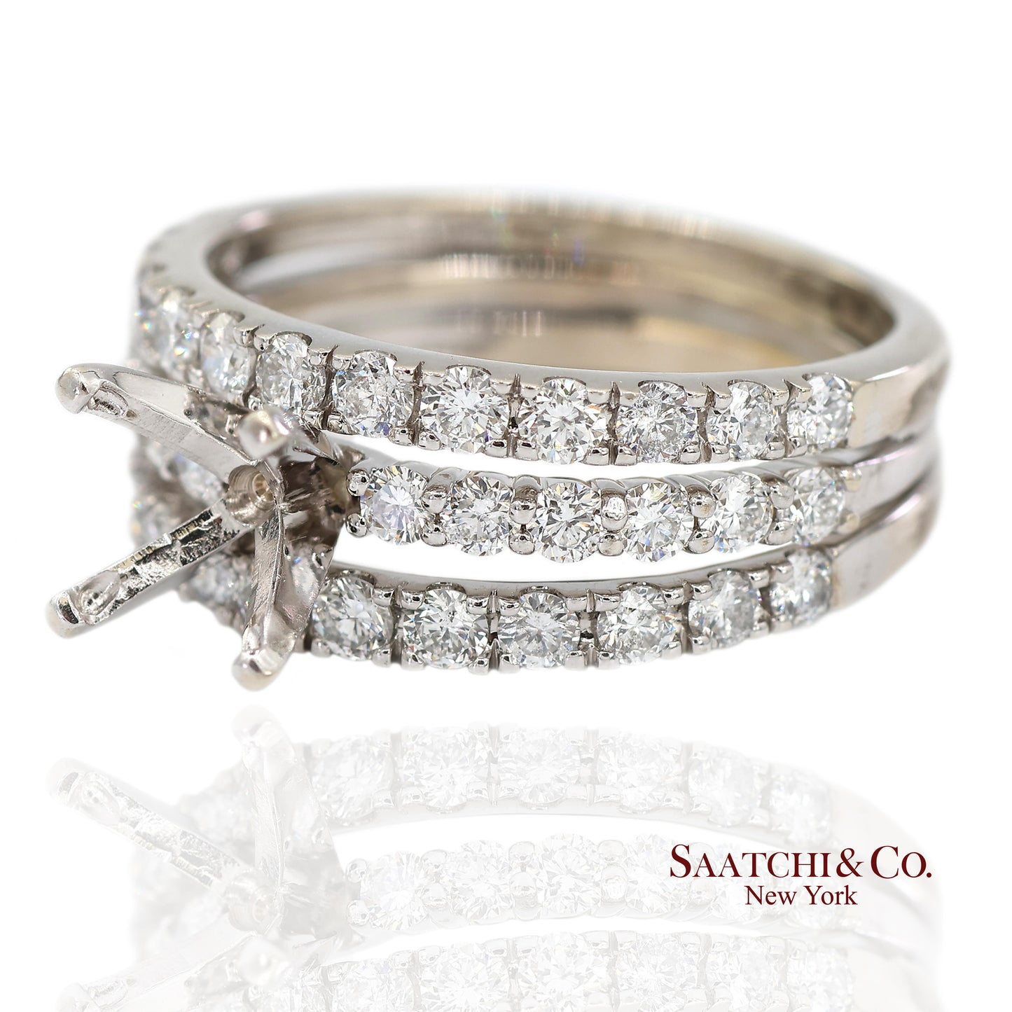 14K (585) White Gold Natural Brilliant Diamond Semi Mount Ring Size 7