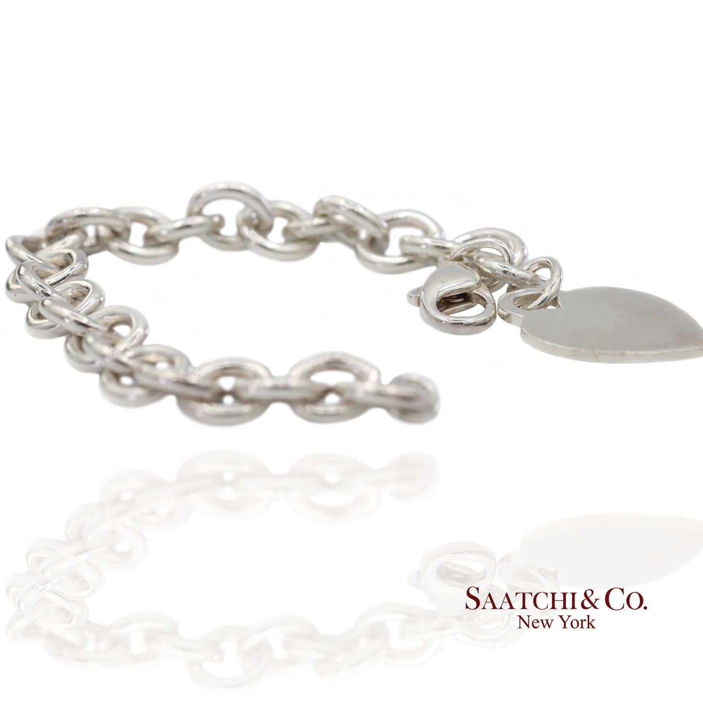 Tiffany & Co. 925 Sterling Silver Heart Charm Cable Chain Bracelet