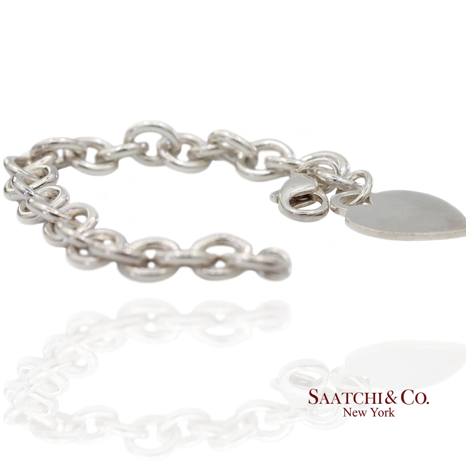 Tiffany & Co. 925 Sterling Silver Heart Charm Cable Chain Bracelet