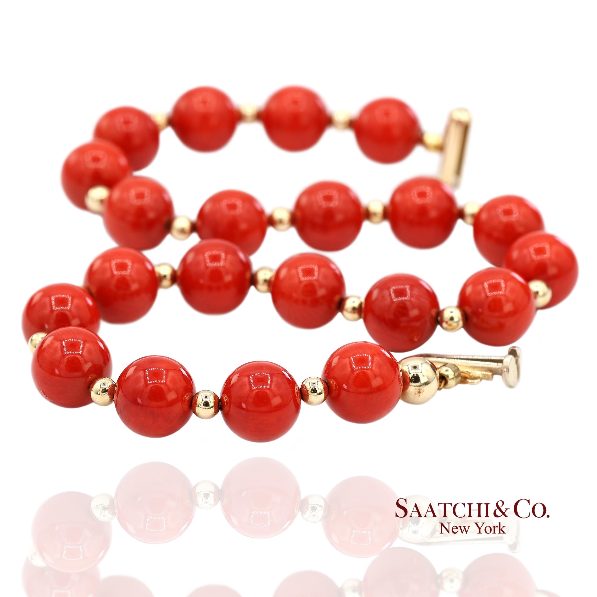 14K(585) Solid Yellow Gold Coral Bracelet