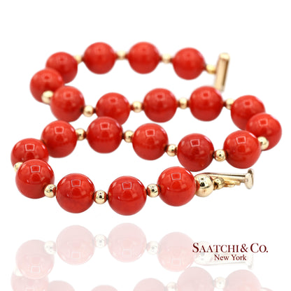 14K(585) Solid Yellow Gold Coral Bracelet