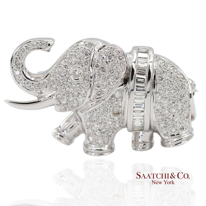 18K (750) White Gold Natural Diamond Elephant Brooch/Pin