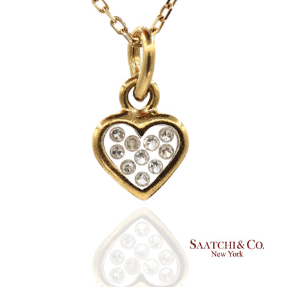 18K Natural Diamond Heart Shape Pendant with 14K Yellow Gold Chain