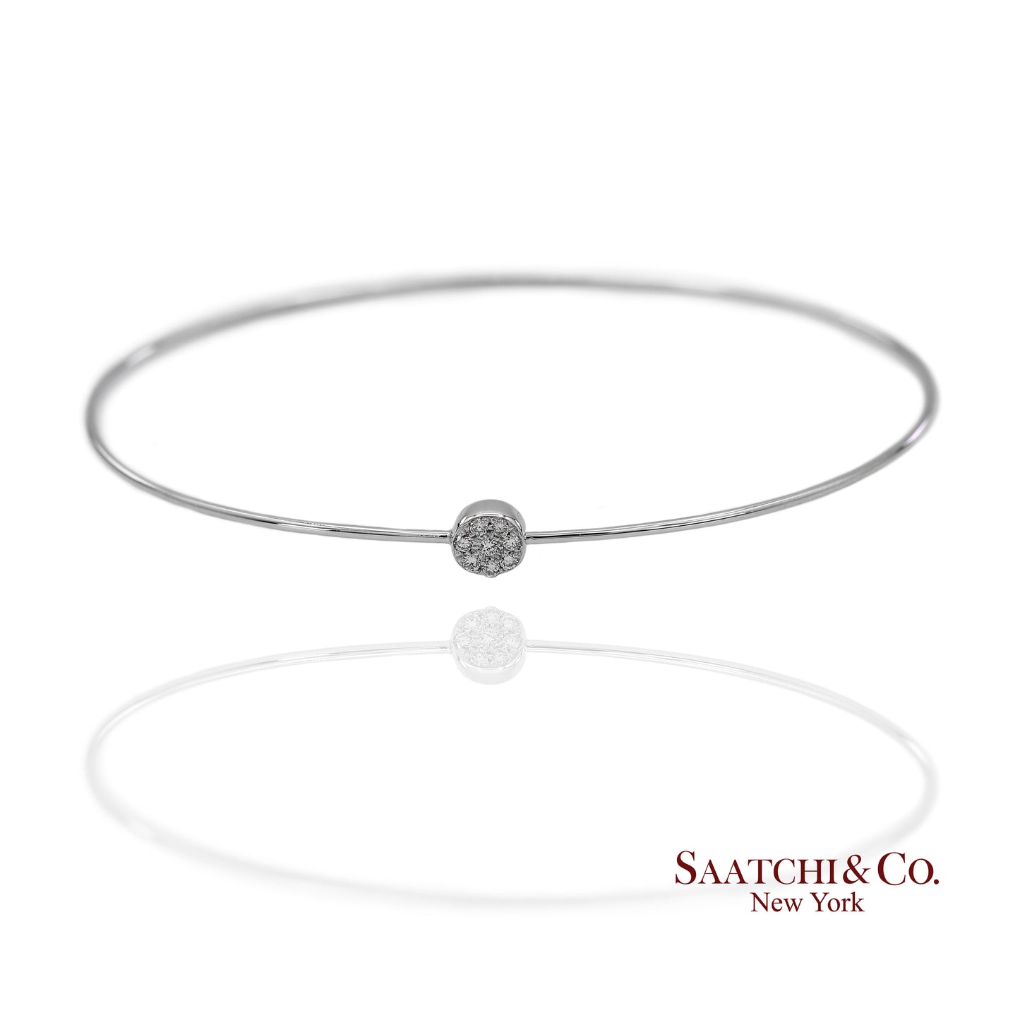 18K(750) Solid White Gold Natural Diamond Round Shape Bangle Bracelet