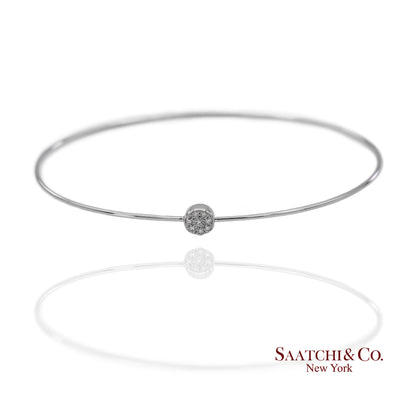 18K(750) Solid White Gold Natural Diamond Round Shape Bangle Bracelet