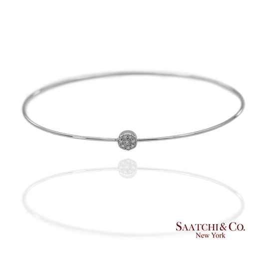 18K(750) Solid White Gold Natural Diamond Round Shape Bangle Bracelet