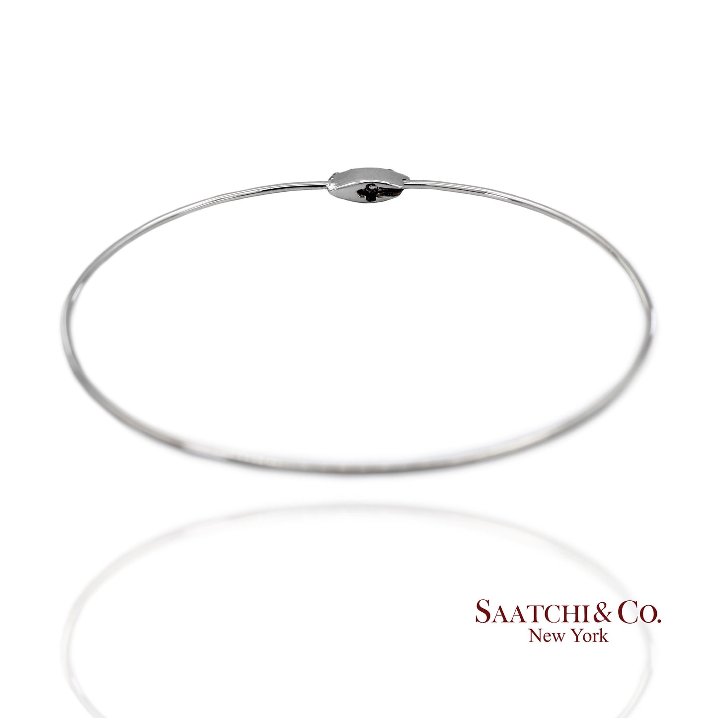 18K(750) Solid White Gold Natural Diamond Marquise Shape Bangle Bracelet