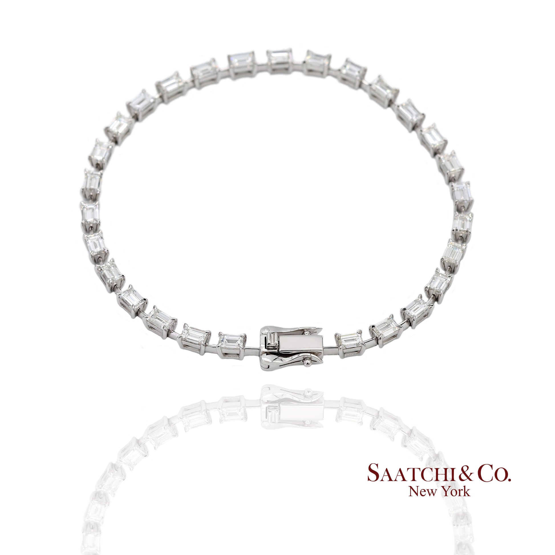 18K(750) White Gold Natural Diamond Emerald Cut Tennis Bracelet