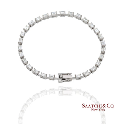 18K(750) White Gold Natural Diamond Emerald Cut Tennis Bracelet