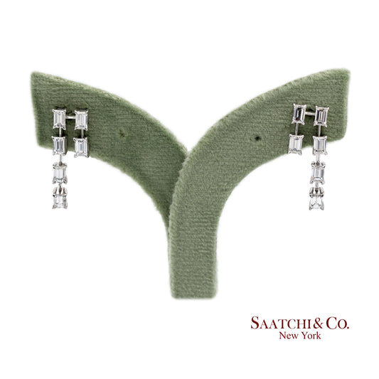 18K(750) White Gold Natural Diamond Emerald Cut Earrings