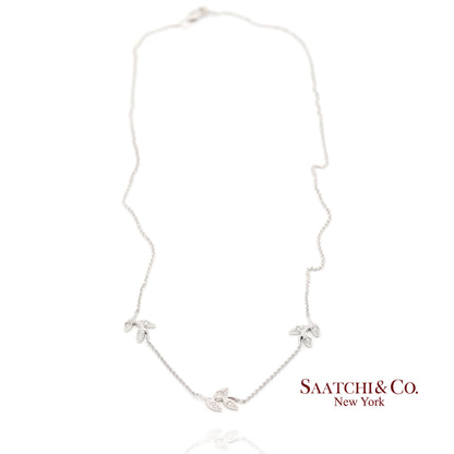 18K(750) White Gold Natural Diamond Leaf Pendant Necklace with Chain