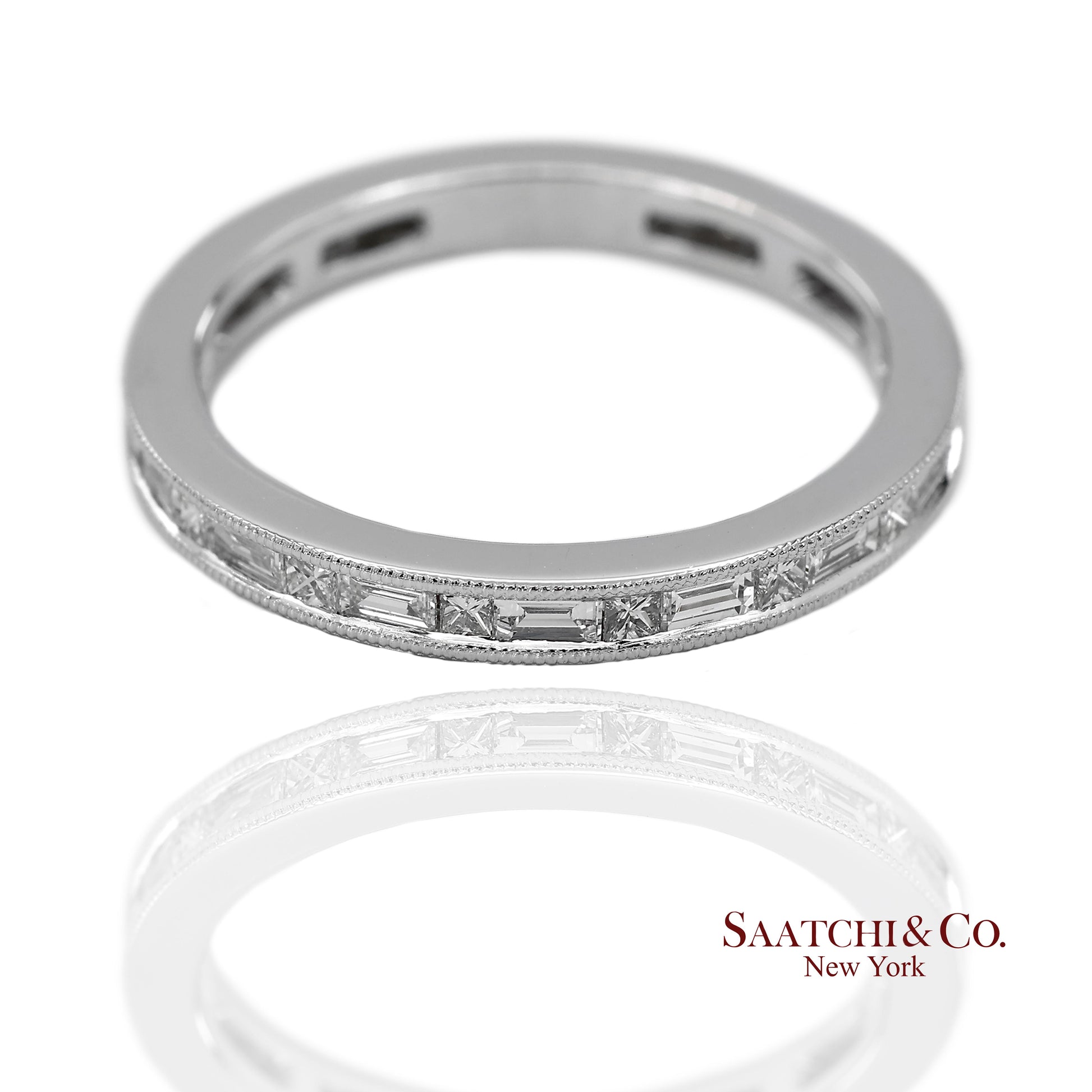 18K(750) Solid White Gold Natural Diamond Handmade Milgrain Band Ring