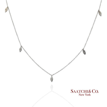 18K(750) White Gold Natural Diamond Marquise Shape Pendant Necklace with Chain