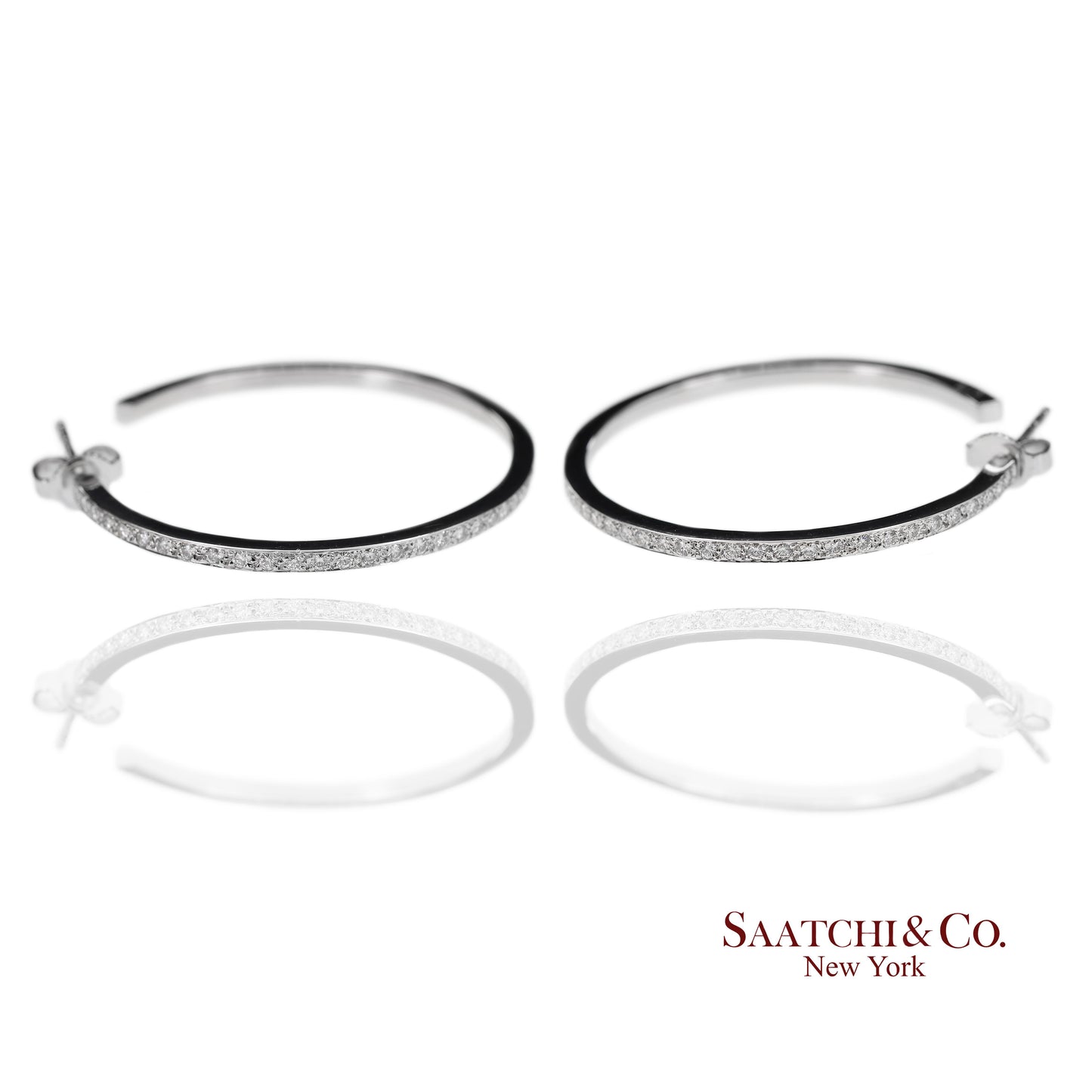 18K(750) Solid White Gold Natural Diamond Hoop Earrings