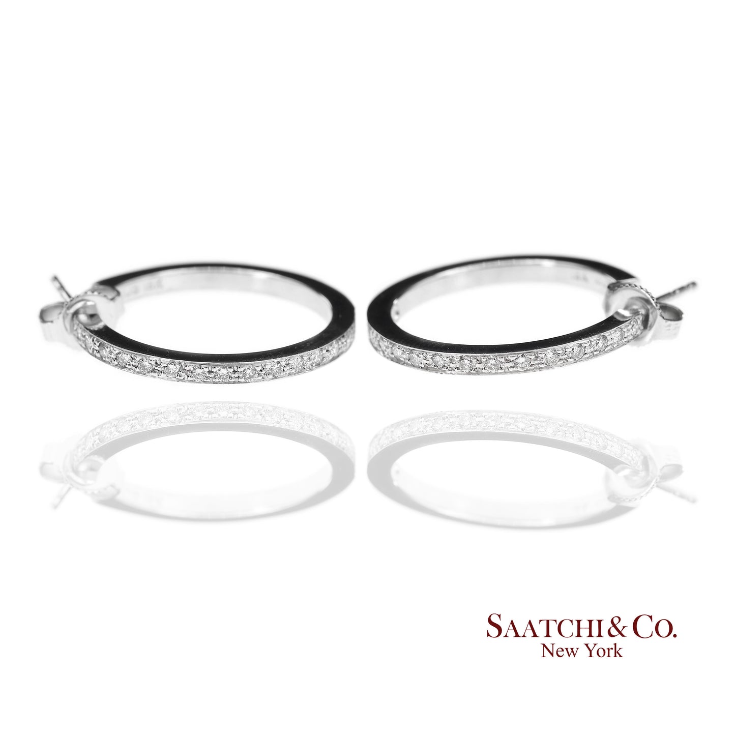 18K(750) Solid White Gold Natural Diamond Hoop Earrings