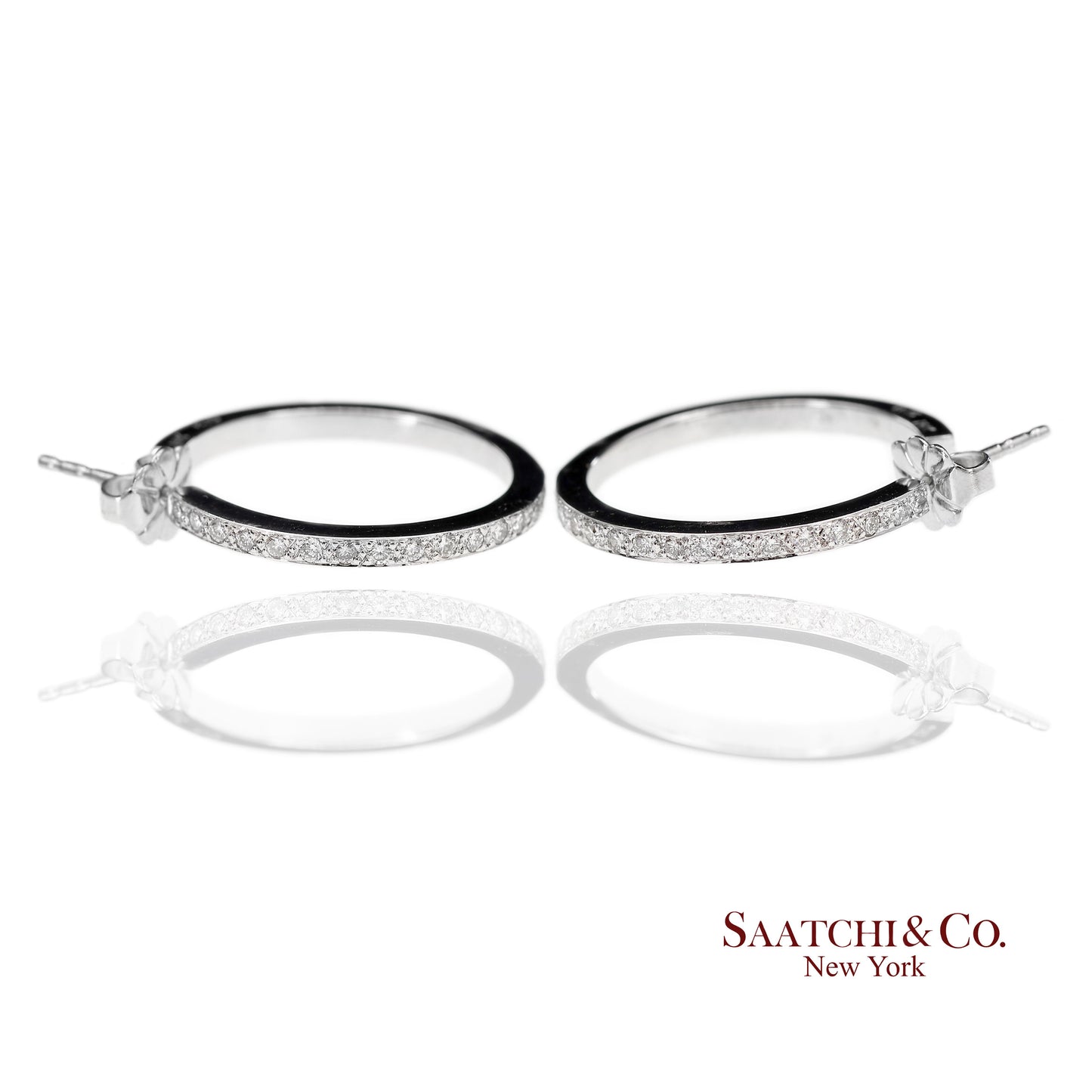 18K(750) Solid White Gold Natural Diamond Hoop Earrings