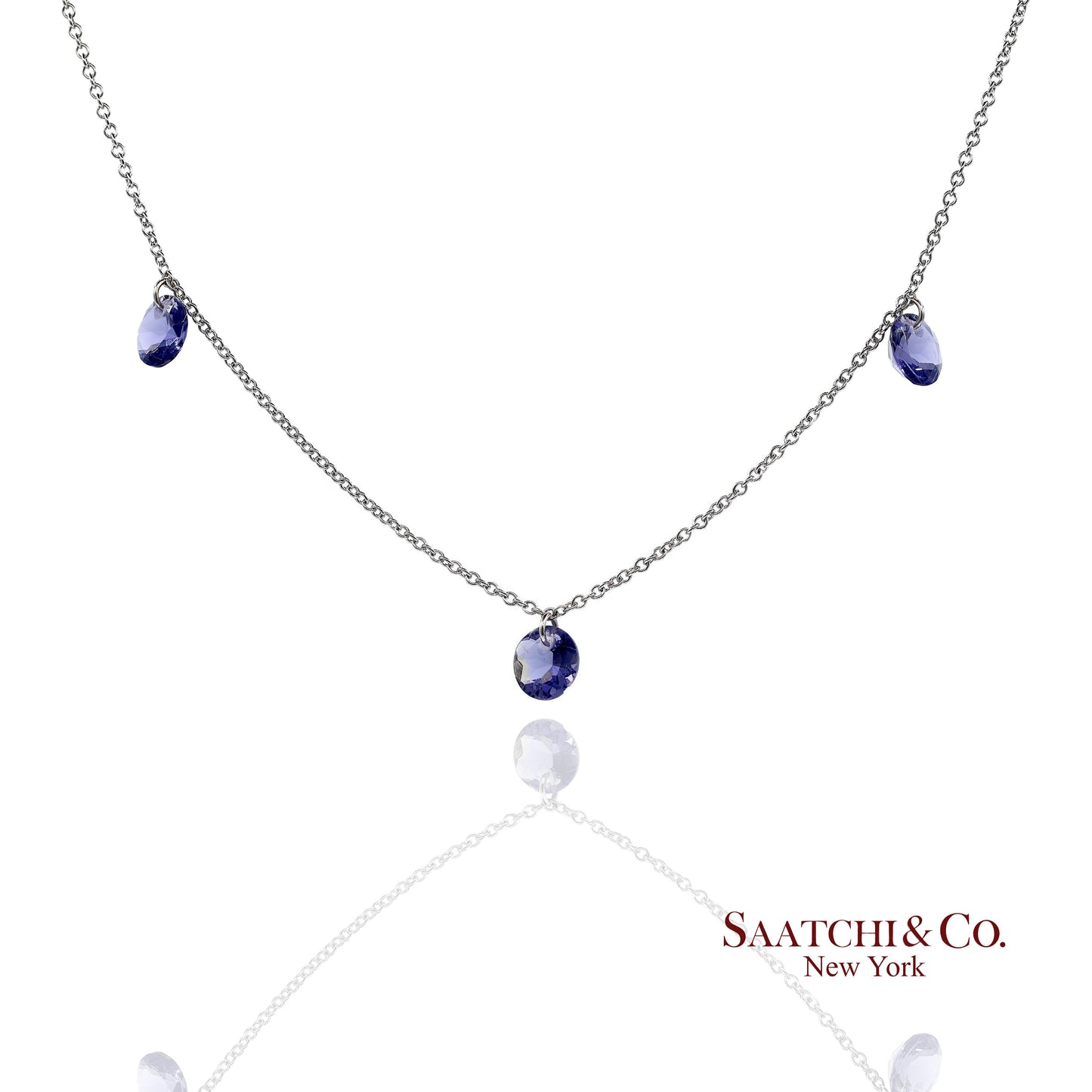 18K(750) White Gold Natural Amethyst Pendant Necklace with Chain
