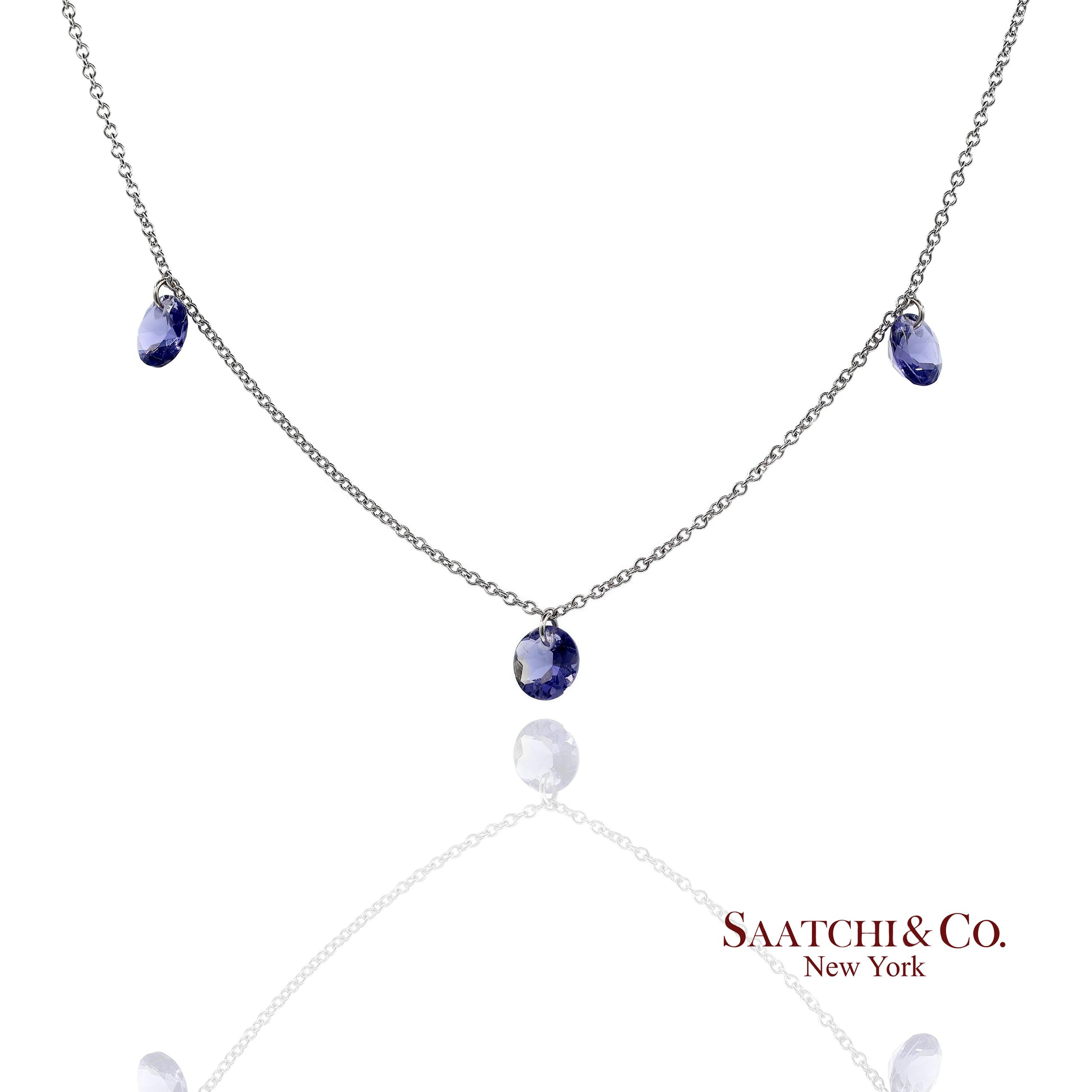 18K(750) White Gold Natural Amethyst Pendant Necklace with Chain