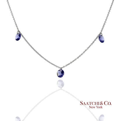 18K(750) White Gold Natural Amethyst Pendant Necklace with Chain