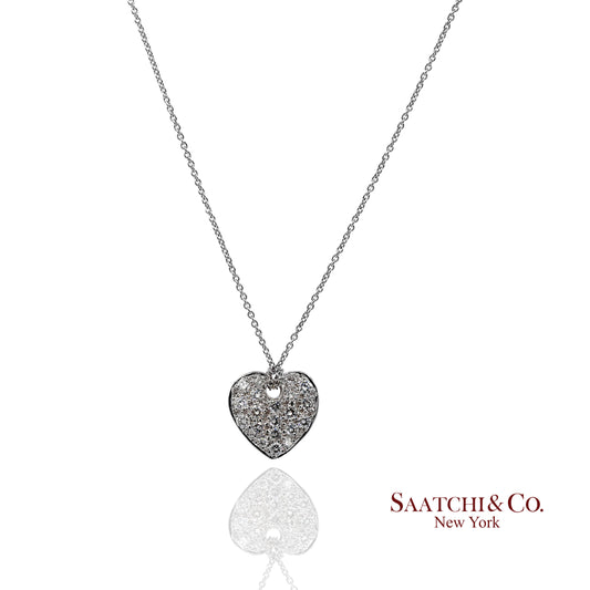 18K(750) White Gold Natural Diamond Heart Shape Pendant Necklace with Chain