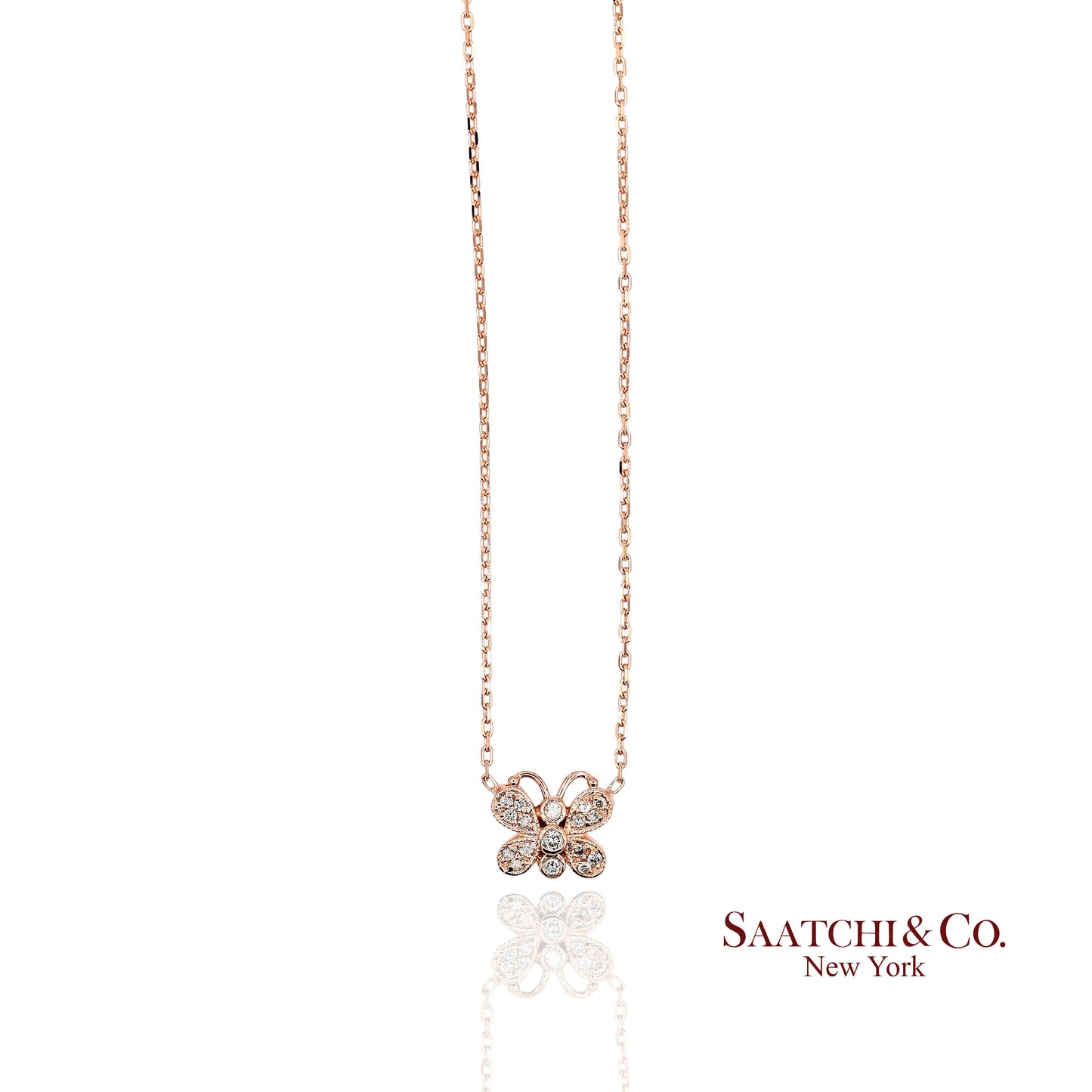14K(585) Rose Gold Natural Diamond Butterfly Pendant Necklace with Chain