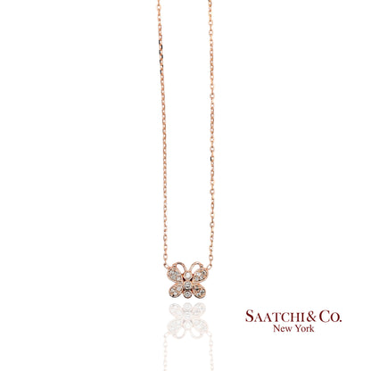 14K(585) Rose Gold Natural Diamond Butterfly Pendant Necklace with Chain
