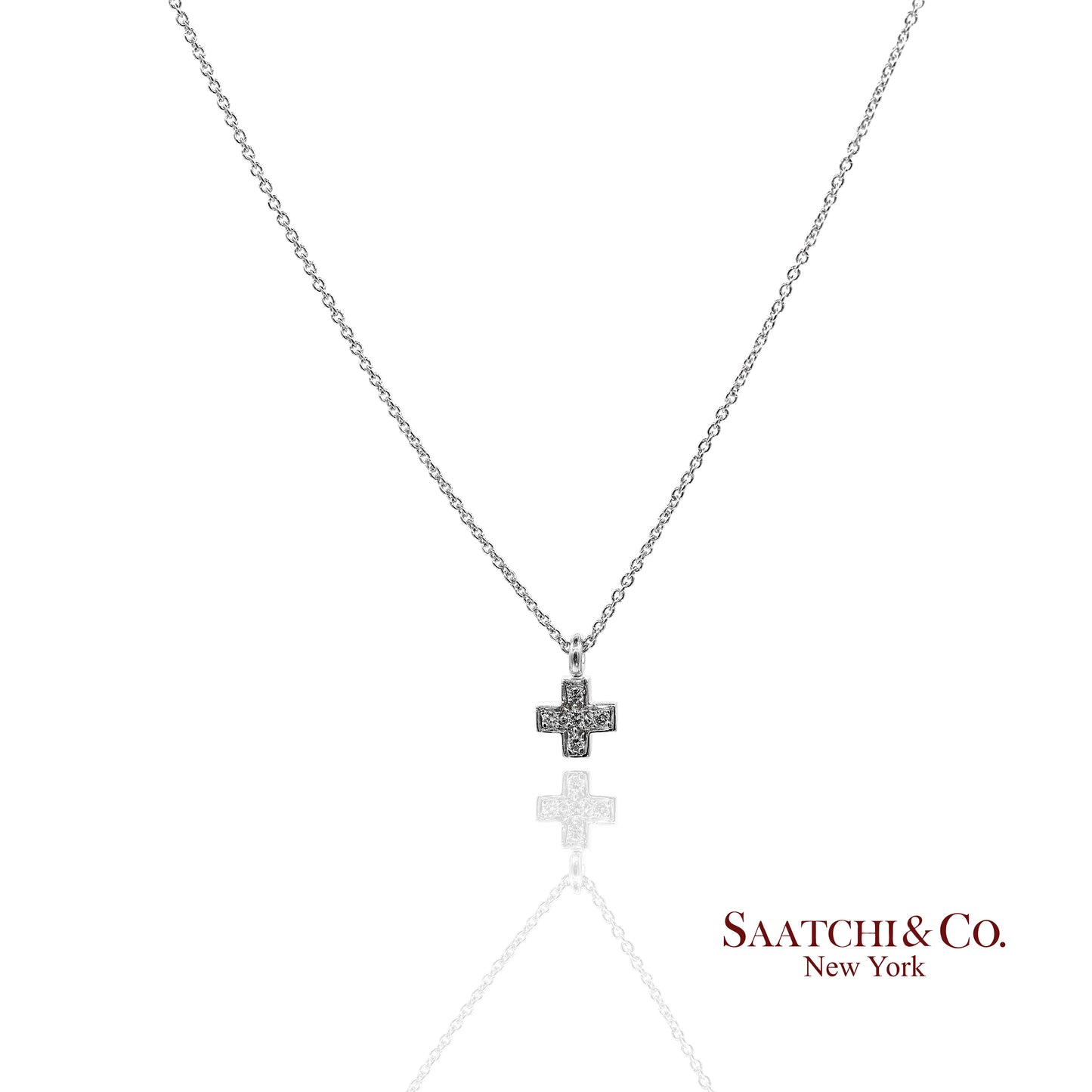 18K(750) White Gold Natural Diamond Cross Pendant Necklace with Chain