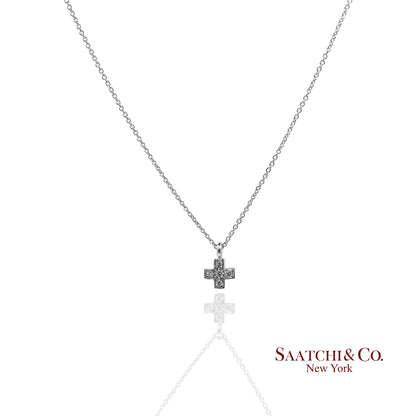 18K(750) White Gold Natural Diamond Cross Pendant Necklace with Chain