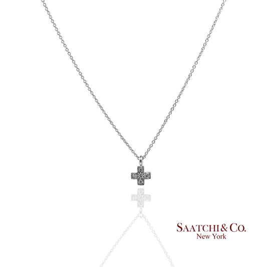 18K(750) White Gold Natural Diamond Cross Pendant Necklace with Chain