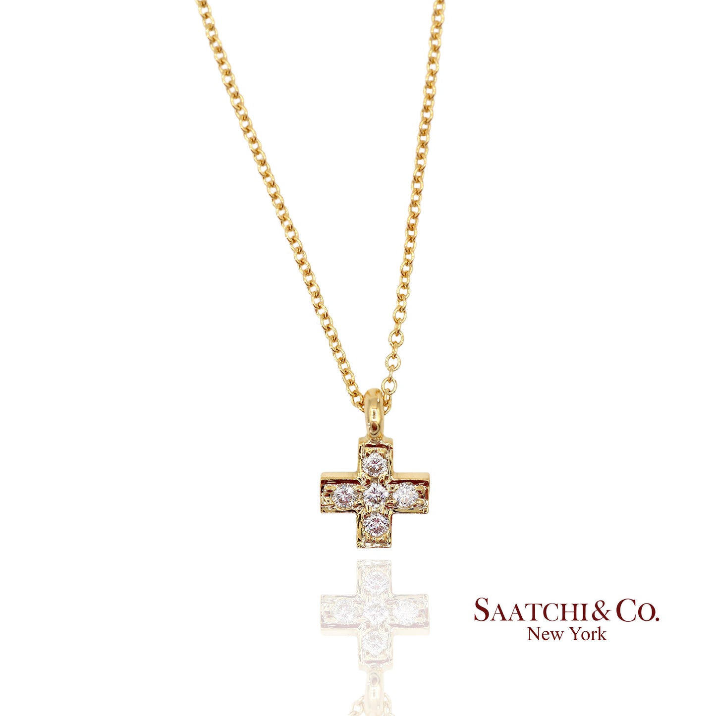 18K(750) Yellow Gold Natural Diamond Cross Pendant Necklace with Chain