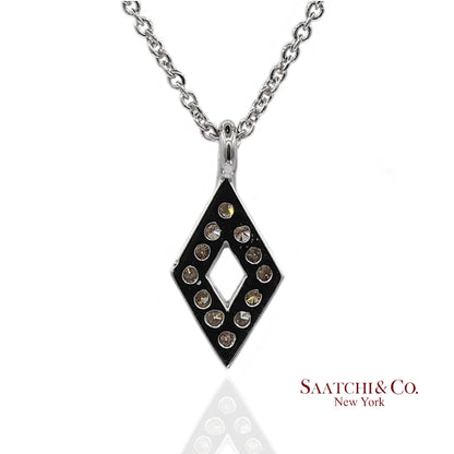 18K(750) White Gold Natural Diamond Rhombus Shape Pendant Necklace with Chain