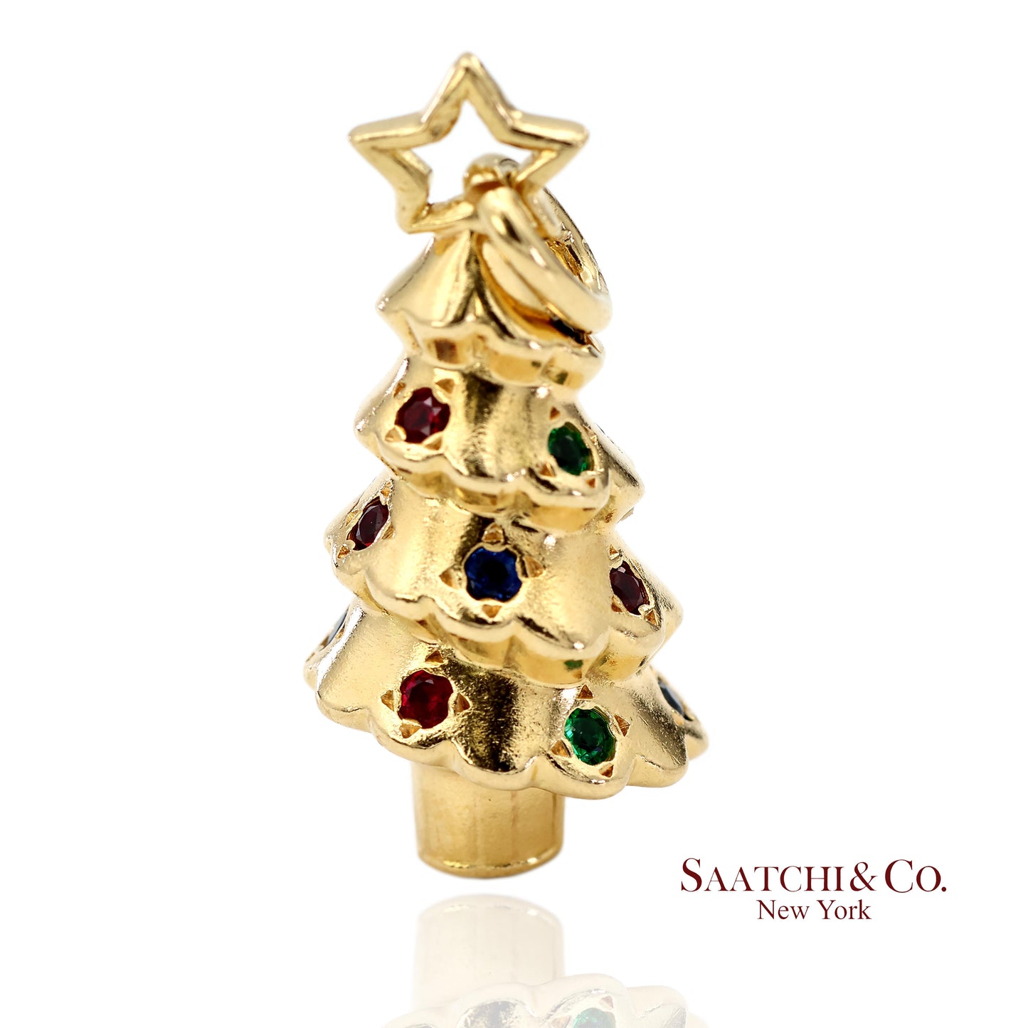 Tiffany & Co. 18K 750 Yellow Gold Rainbow Gemstone Christmas Tree Charm Pendant