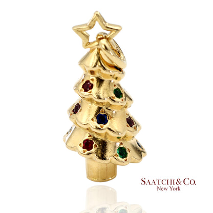 Tiffany & Co. 18K 750 Yellow Gold Rainbow Gemstone Christmas Tree Charm Pendant