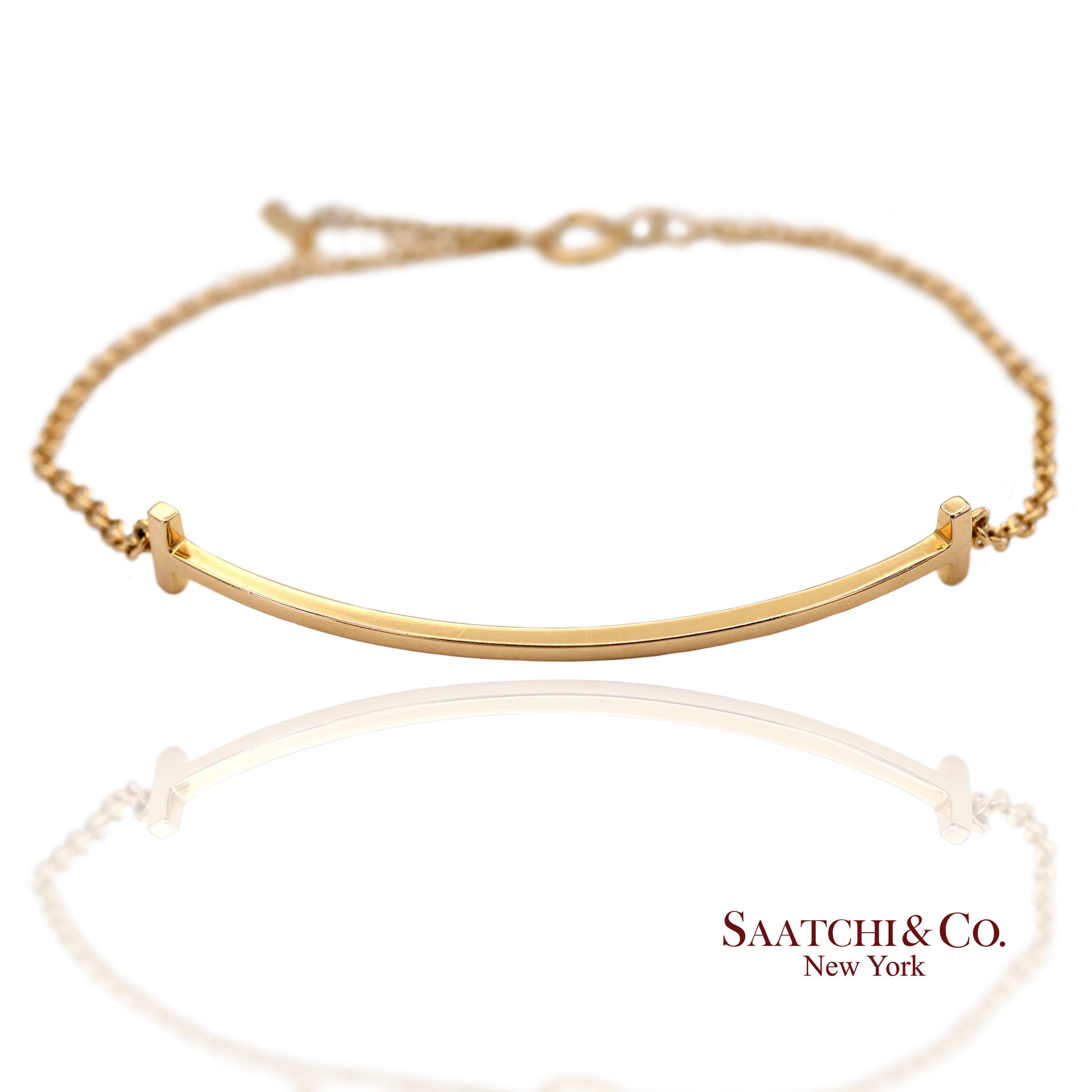 Tiffany & Co. Vintage 18K(750) Solid Yellow Gold T Smile Bracelet