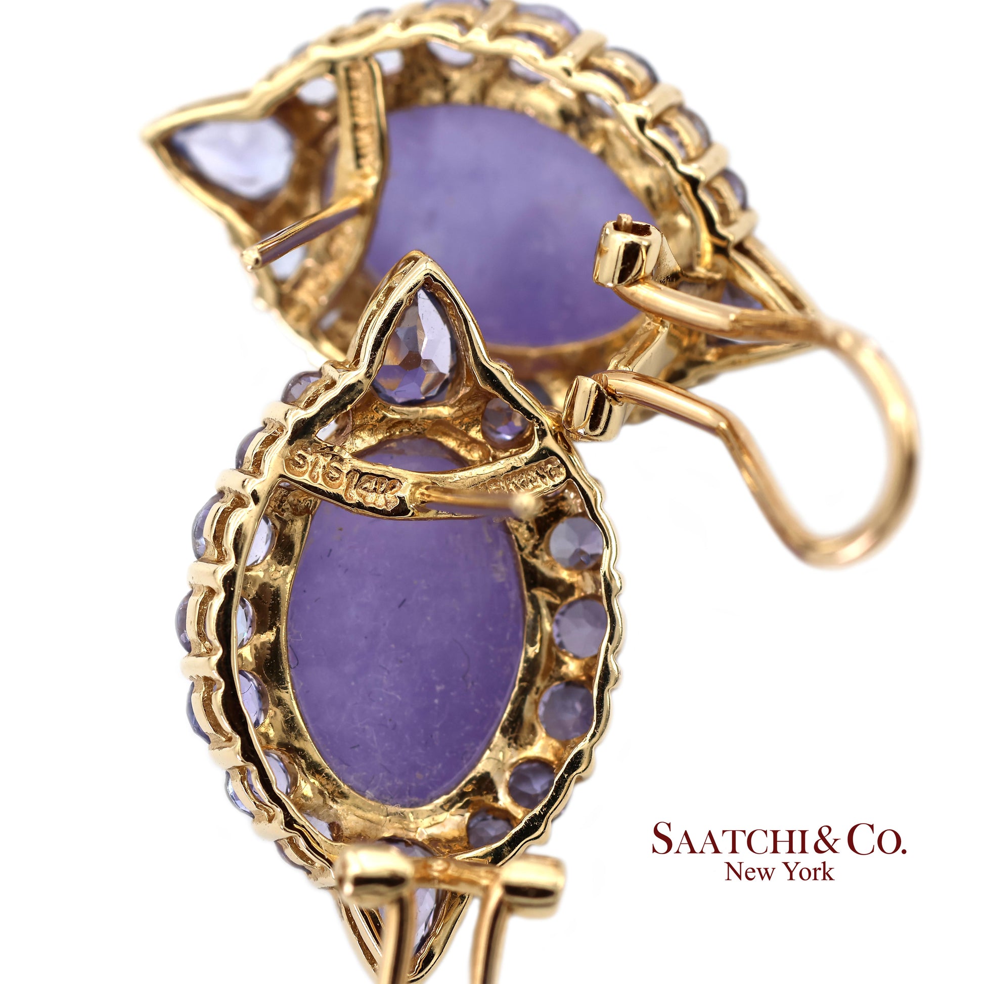 14K(585) Solid Yellow Gold Natural Purple Stone Omega Back Earrings